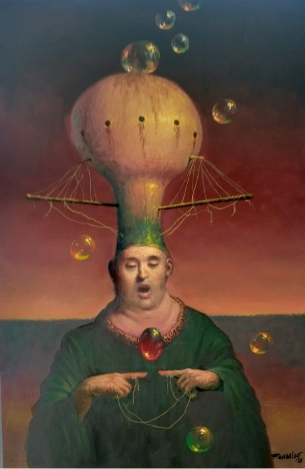1 Pintura de Fernando Garrido que explora un universo mágico y enigmático con figuras humanas y atmósferas oníricas.